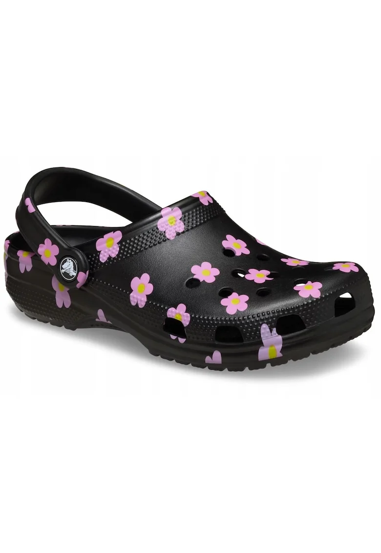 Saboti cu model cu flor Classic, Negru,