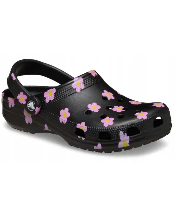 Saboti cu model cu flor Classic, Negru,