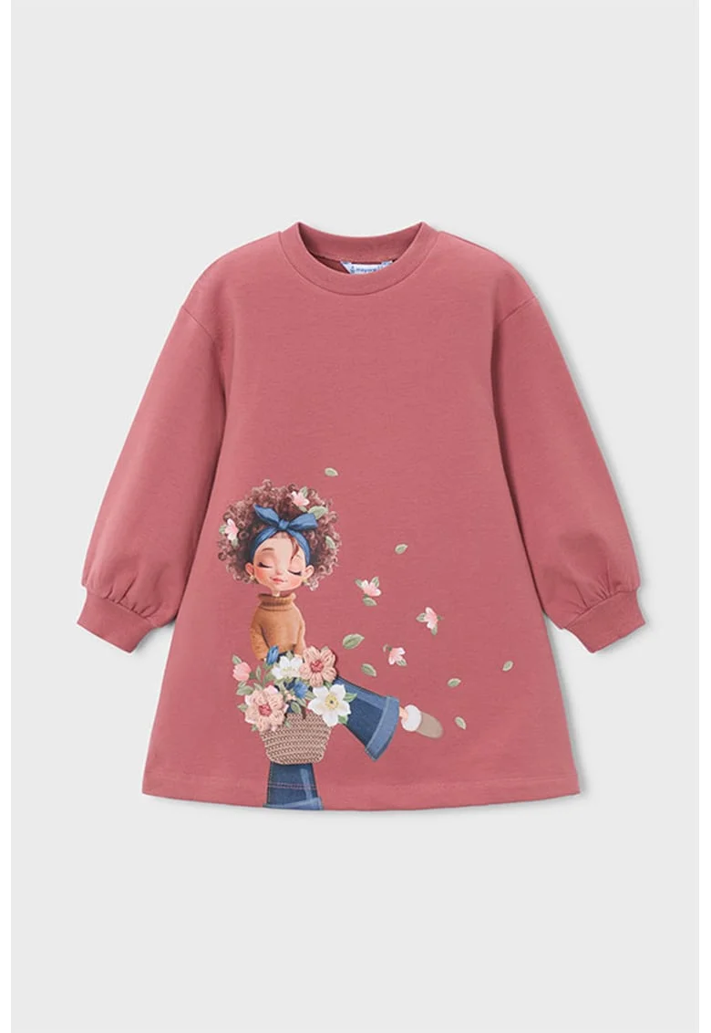 Rochie lejera de bumbac cu model grafic, Roz prafuit