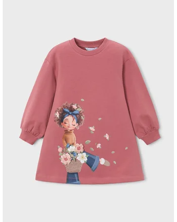 Rochie lejera de bumbac cu model grafic, Roz prafuit