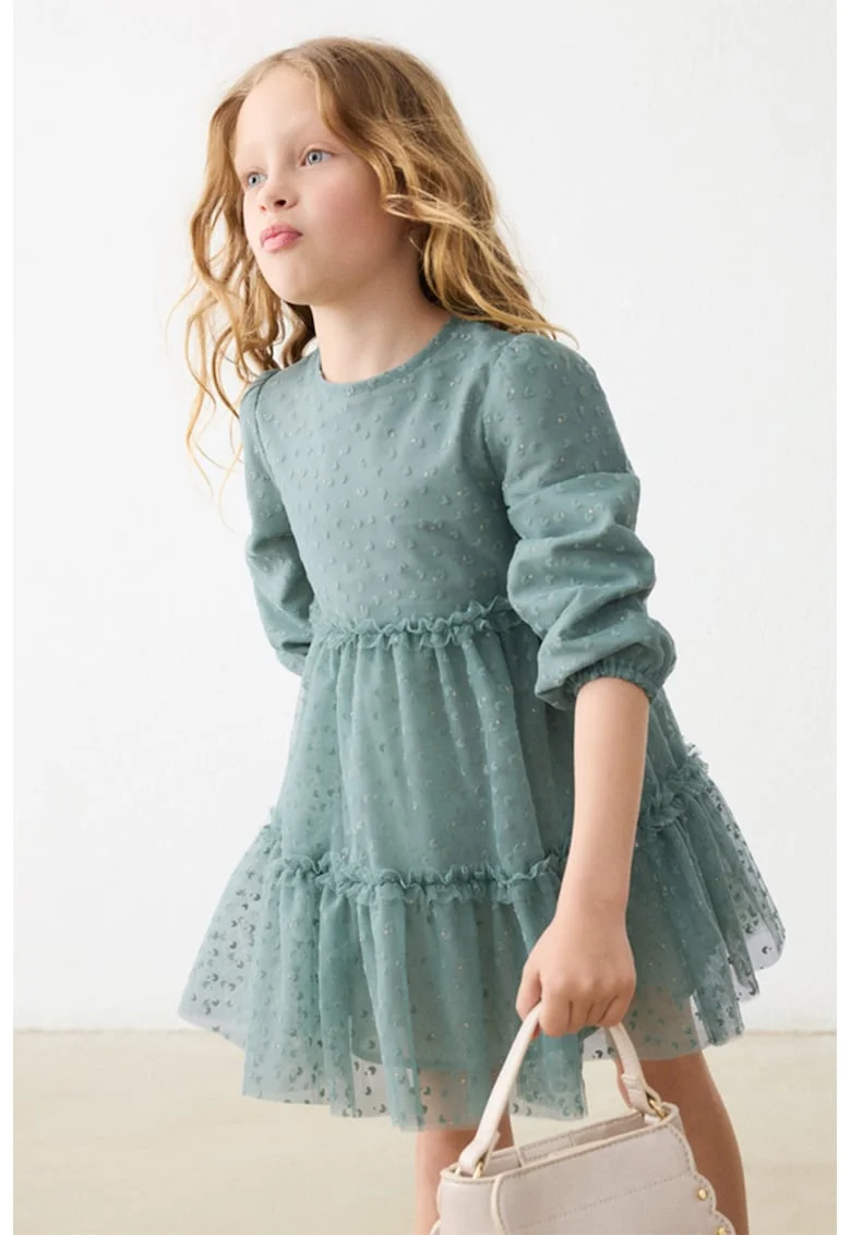 Rochie stratificata cu tul, Verde pastel