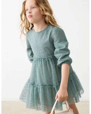 Rochie stratificata cu tul, Verde pastel