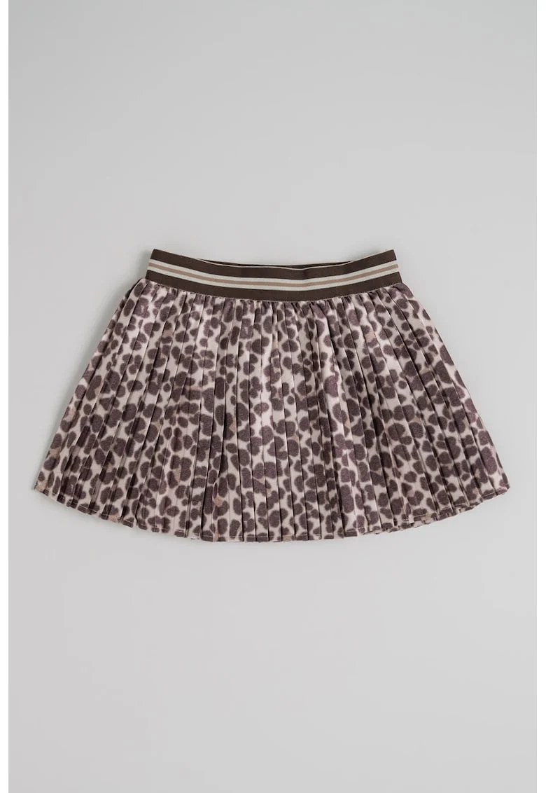 Fusta cu pliuri si animal print, Bej inchis
