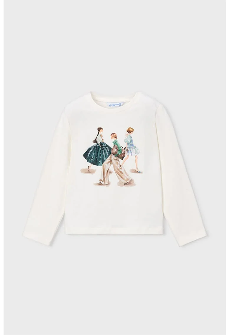 Bluza cu imprimeu grafic, Verde inchis/Alb murdar