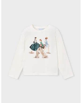 Bluza cu imprimeu grafic, Verde inchis/Alb murdar