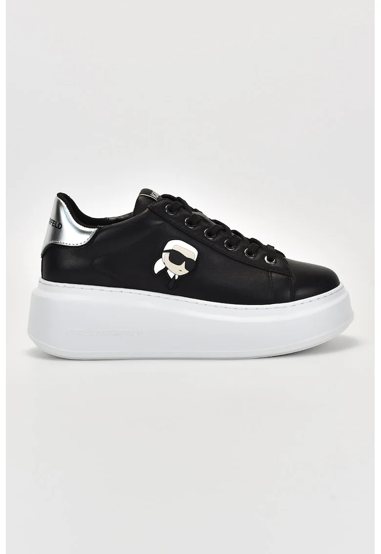 Pantofi sport de piele cu logo, Negru