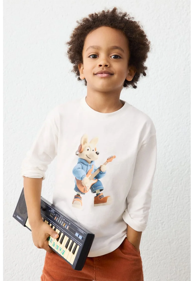 Bluza de bumbac cu maneci lungi, Alb optic
