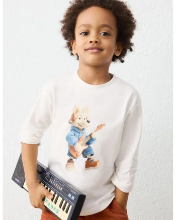 Bluza de bumbac cu maneci lungi, Alb optic