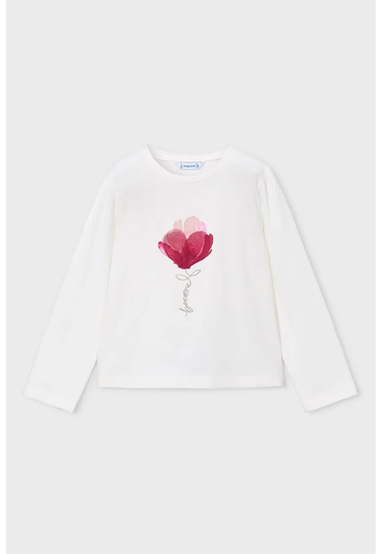 Bluza din amestec de modal cu imprimeu si paiete, Rosu/Alb