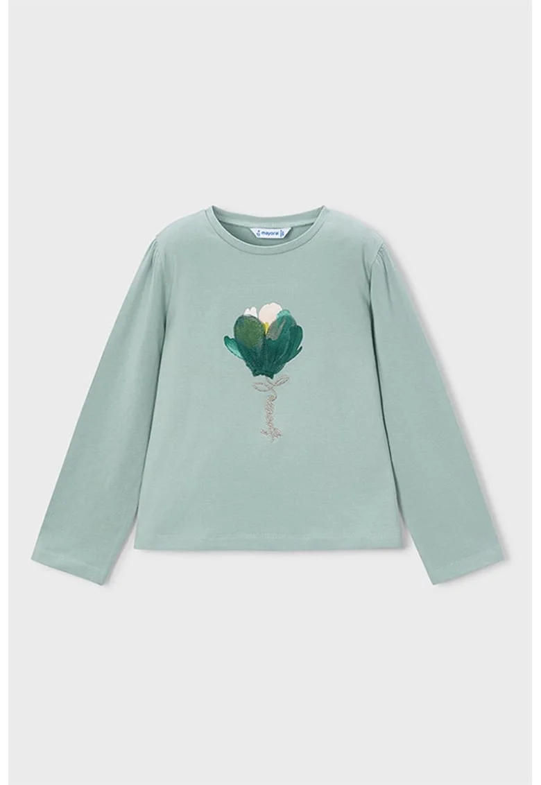 Bluza din amestec de modal cu imprimeu si paiete, Verde pastel