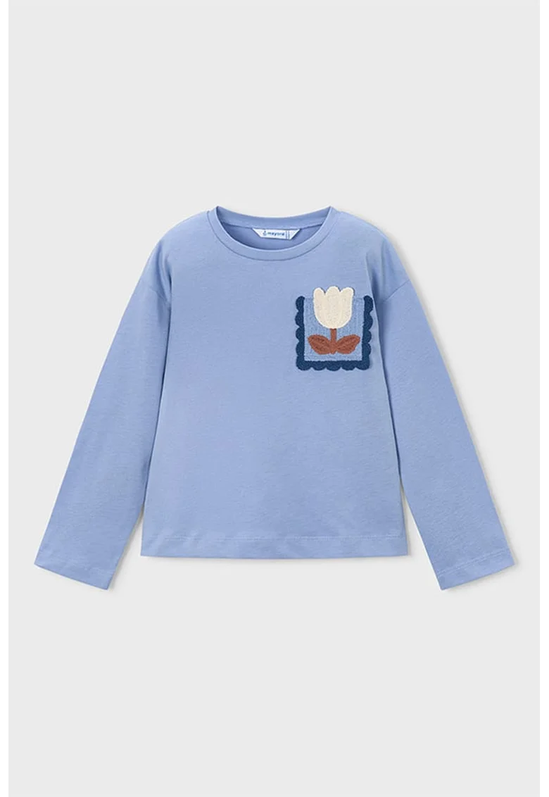 Bluza din amestec de bumbac cu maneci lungi, Albastru azur