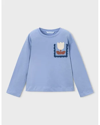 Bluza din amestec de bumbac cu maneci lungi, Albastru azur