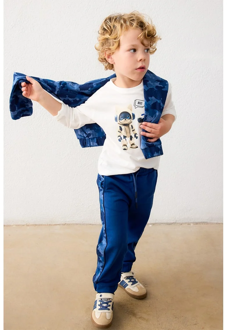 Bluza de bumbac cu maneci lungi, Alb optic