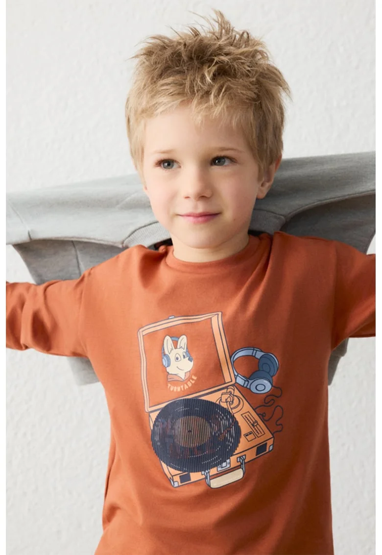 Bluza de bumbac cu maneci lungi, Maro