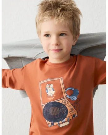 Bluza de bumbac cu maneci lungi, Maro