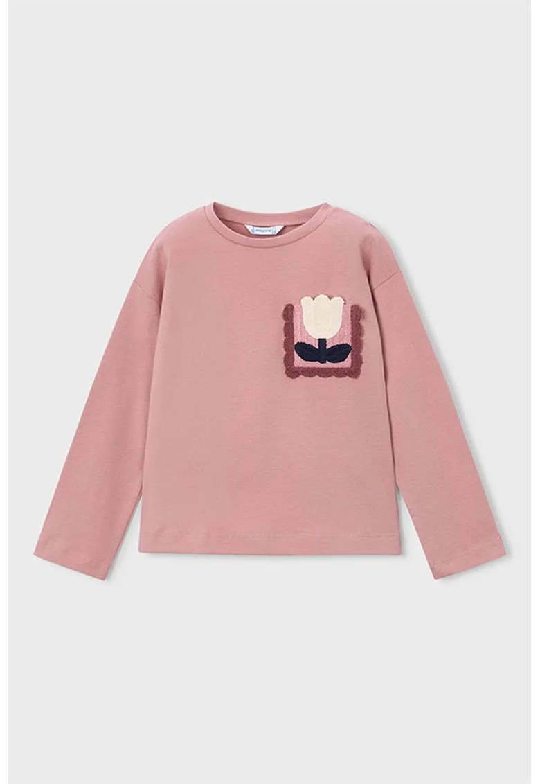 Bluza din amestec de bumbac cu maneci lungi, Roz prafuit