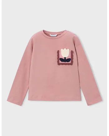 Bluza din amestec de bumbac cu maneci lungi, Roz prafuit