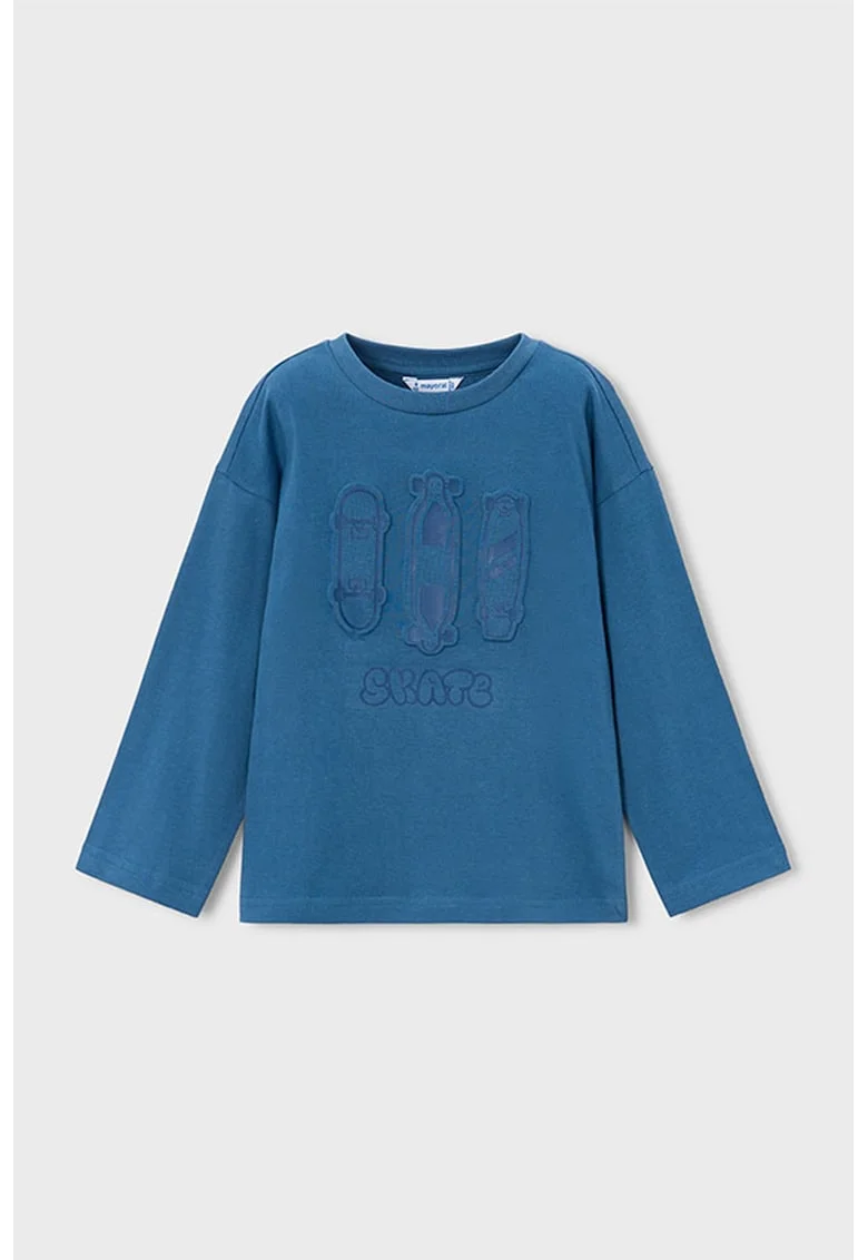 Bluza de bumbac cu detalii frontale in relief, Albastru azur