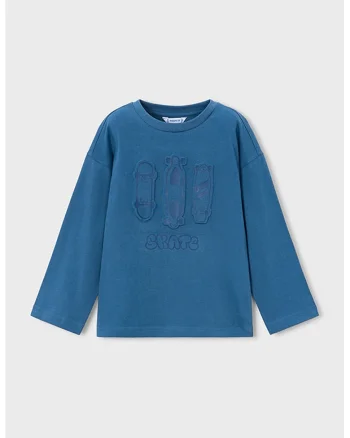 Bluza de bumbac cu detalii frontale in relief, Albastru azur