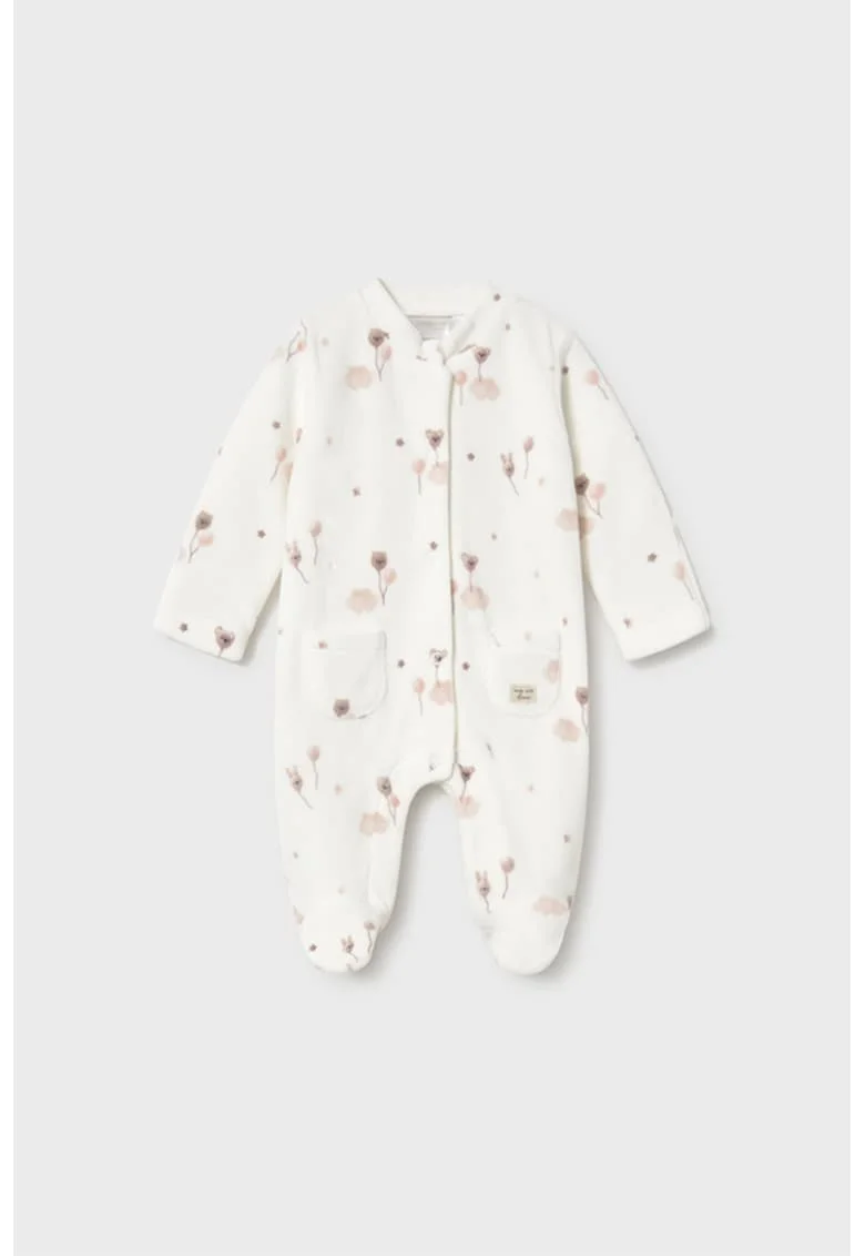 Salopeta din fleece cu botosei, Alb