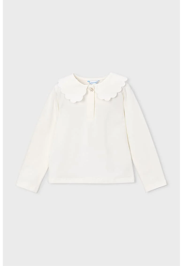 Bluza polo cu guler valurit, Alb optic