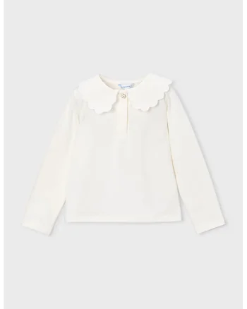 Bluza polo cu guler valurit, Alb optic