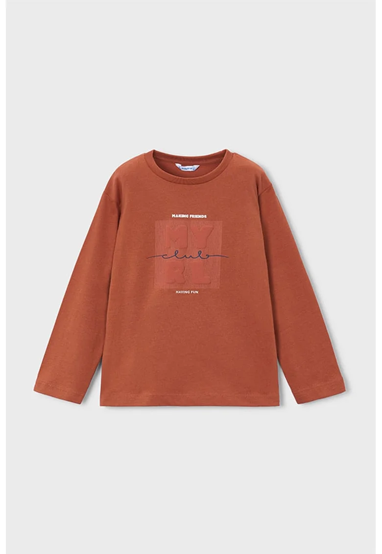 Bluza de bumbac cu logo, Caramiziu
