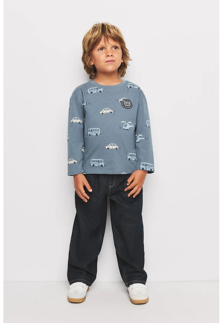 Bluza de bumbac cu imprimeu grafic, Albastru stins