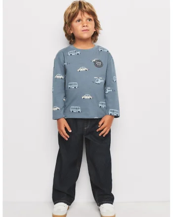 Bluza de bumbac cu imprimeu grafic, Albastru stins