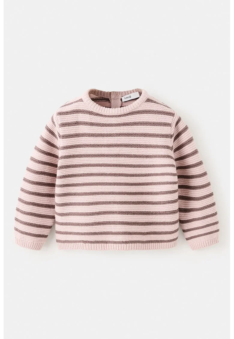 Pulover cu fenta cu nasturi si dungi, Maro/Nude rose