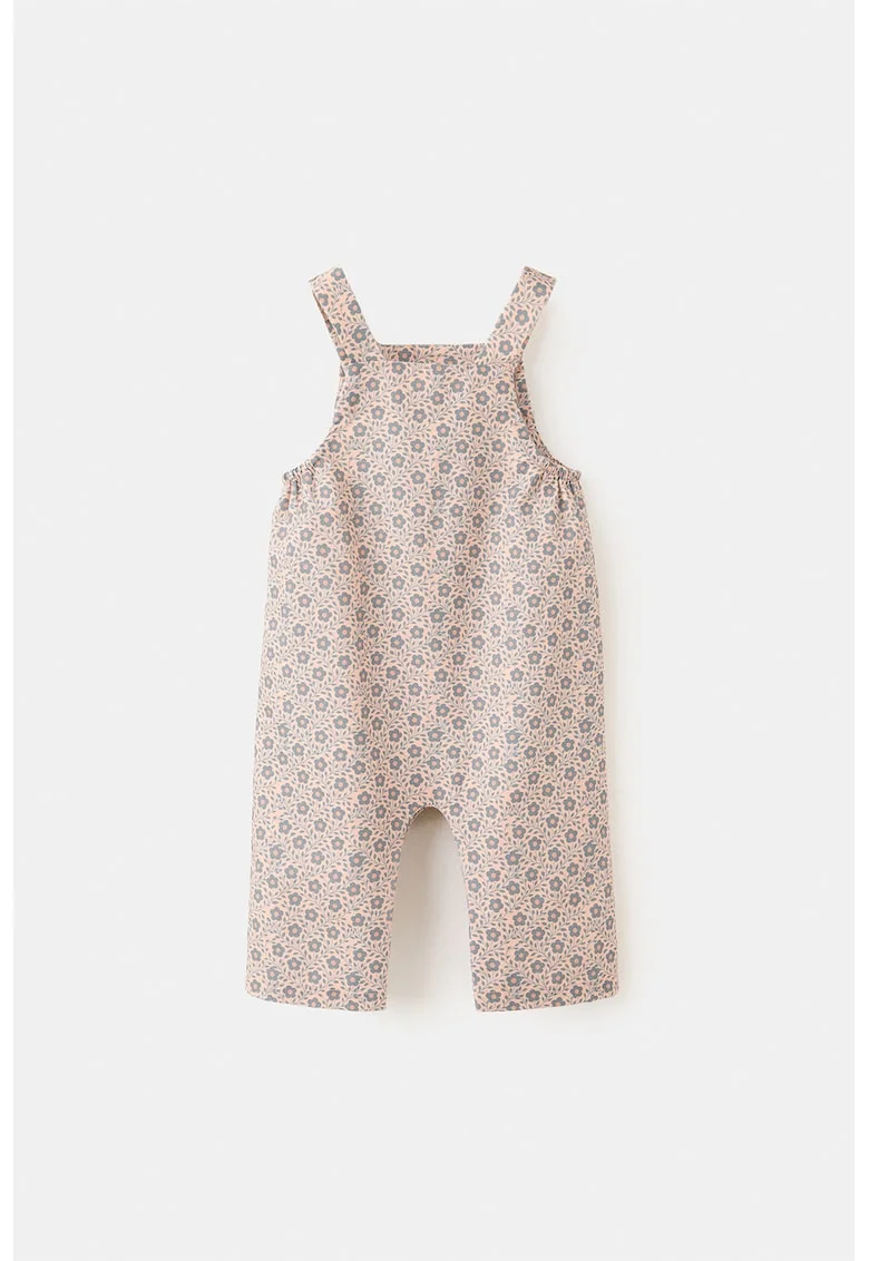Salopeta din bumbac cu model floral, Bej inchis