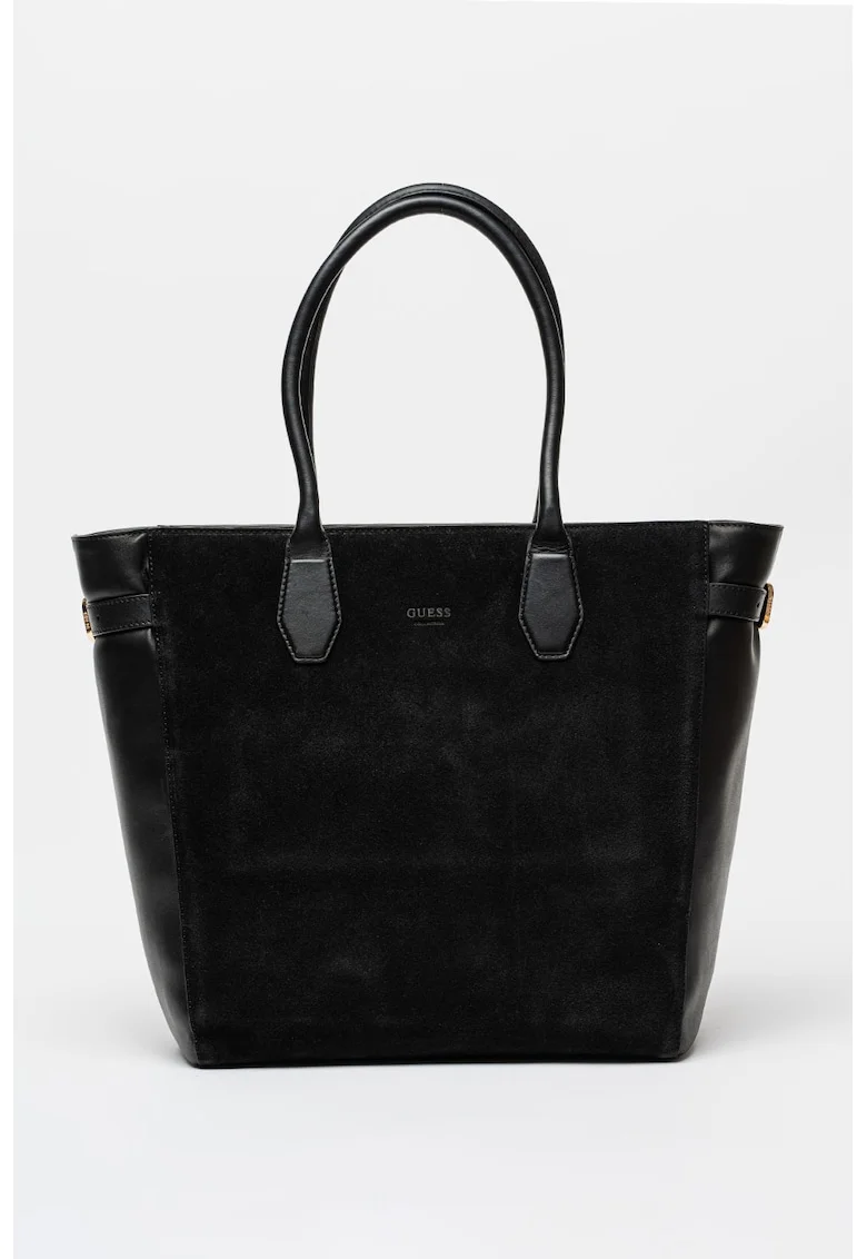 Geanta tote de piele si piele intoarsa, Negru carbon
