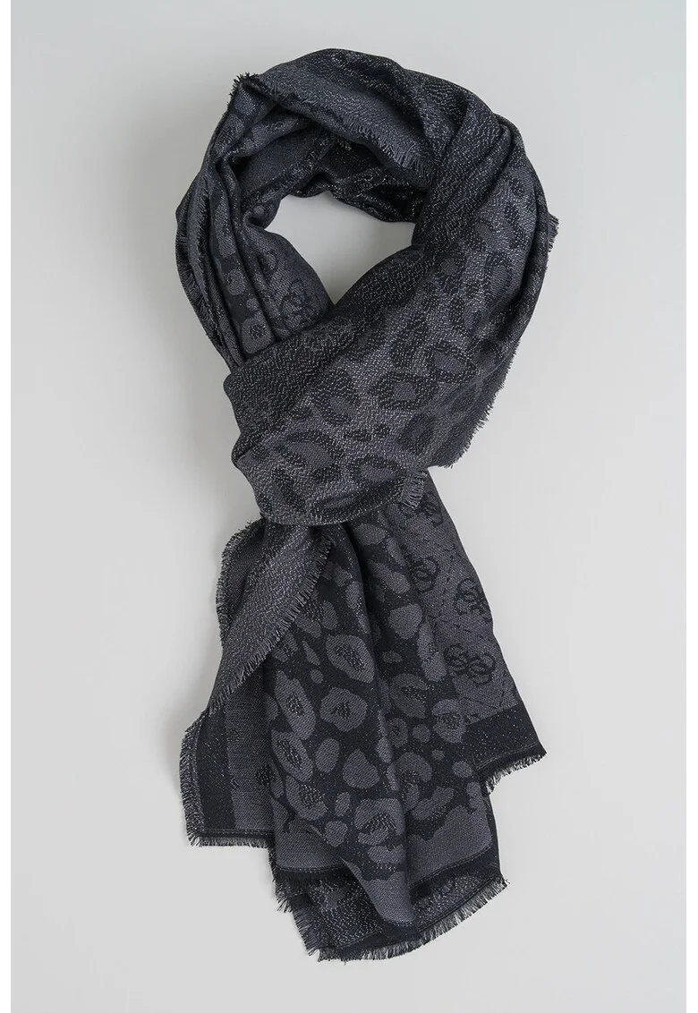 Esarfa cu monograma si animal print din jacquard, Negru carbon