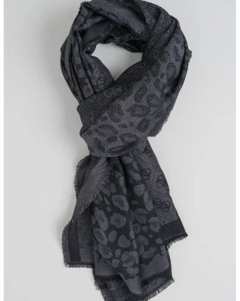 Esarfa cu monograma si animal print din jacquard, Negru carbon