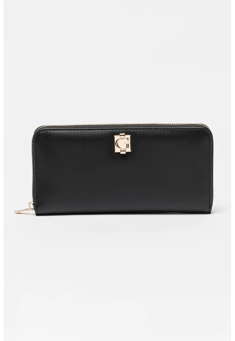 Portofel cu fermoar si buzunar exterior Audrey, Negru carbon