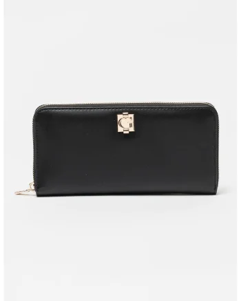 Portofel cu fermoar si buzunar exterior Audrey, Negru carbon