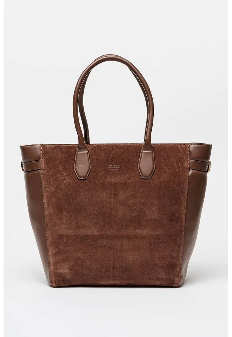 Geanta tote de piele si piele intoarsa, Maro cognac