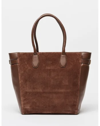 Geanta tote de piele si piele intoarsa, Maro cognac