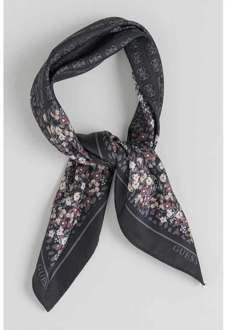 Esarfa cu monograma si model floral, Roz deschis/Black Onyx