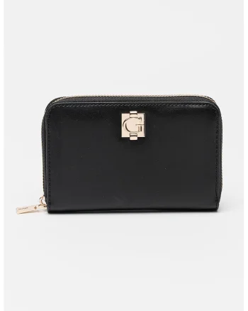 Portofel cu fermoar si monograma metalica Audrey, Negru carbon