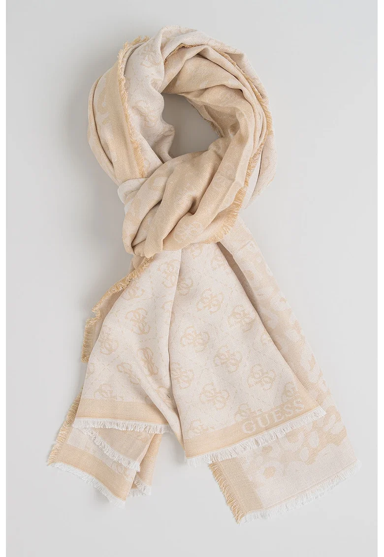 Esarfa cu monograma si animal print din jacquard, Bej deschis
