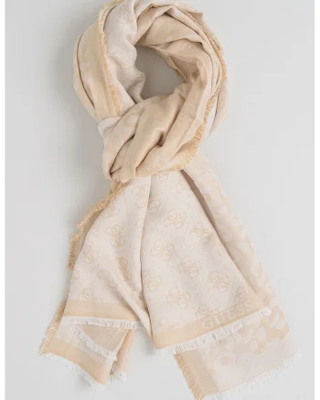 Esarfa cu monograma si animal print din jacquard, Bej deschis
