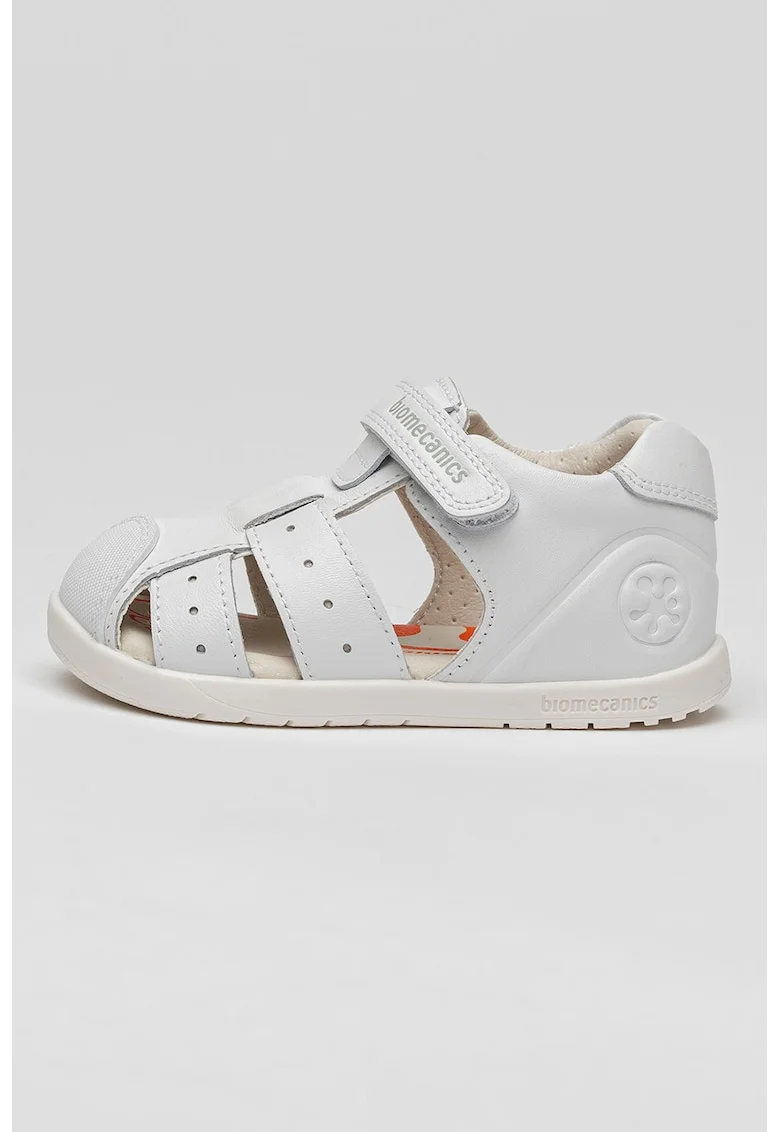 Sandale de piele cu velcro, Alb optic