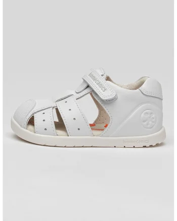 Sandale de piele cu velcro, Alb optic