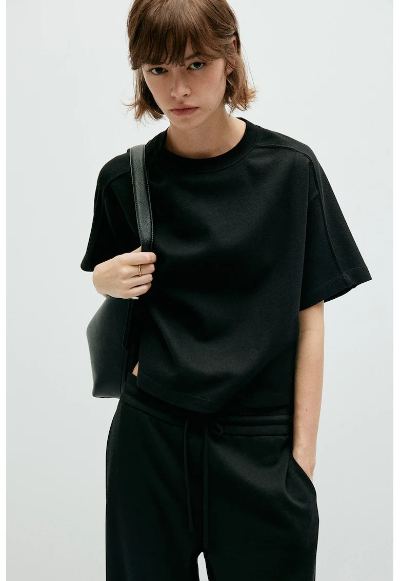 Tricou uni cu decolteu la baza gatului, Negru stins