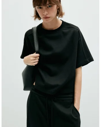 Tricou uni cu decolteu la baza gatului, Negru stins