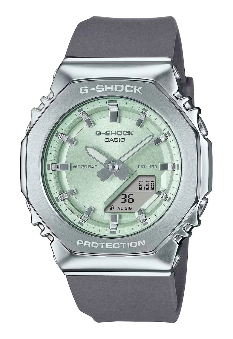 Ceas analog si digital cu o curea din silicon G-Shock, Argintiu/Gri inchis