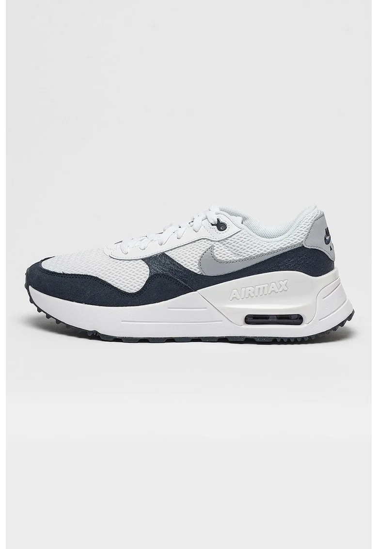 Pantofi sport cu detalii de piele intoarsa Air Max SYSTM, Alb, Gri cenusiu, Bleumarin, 10
