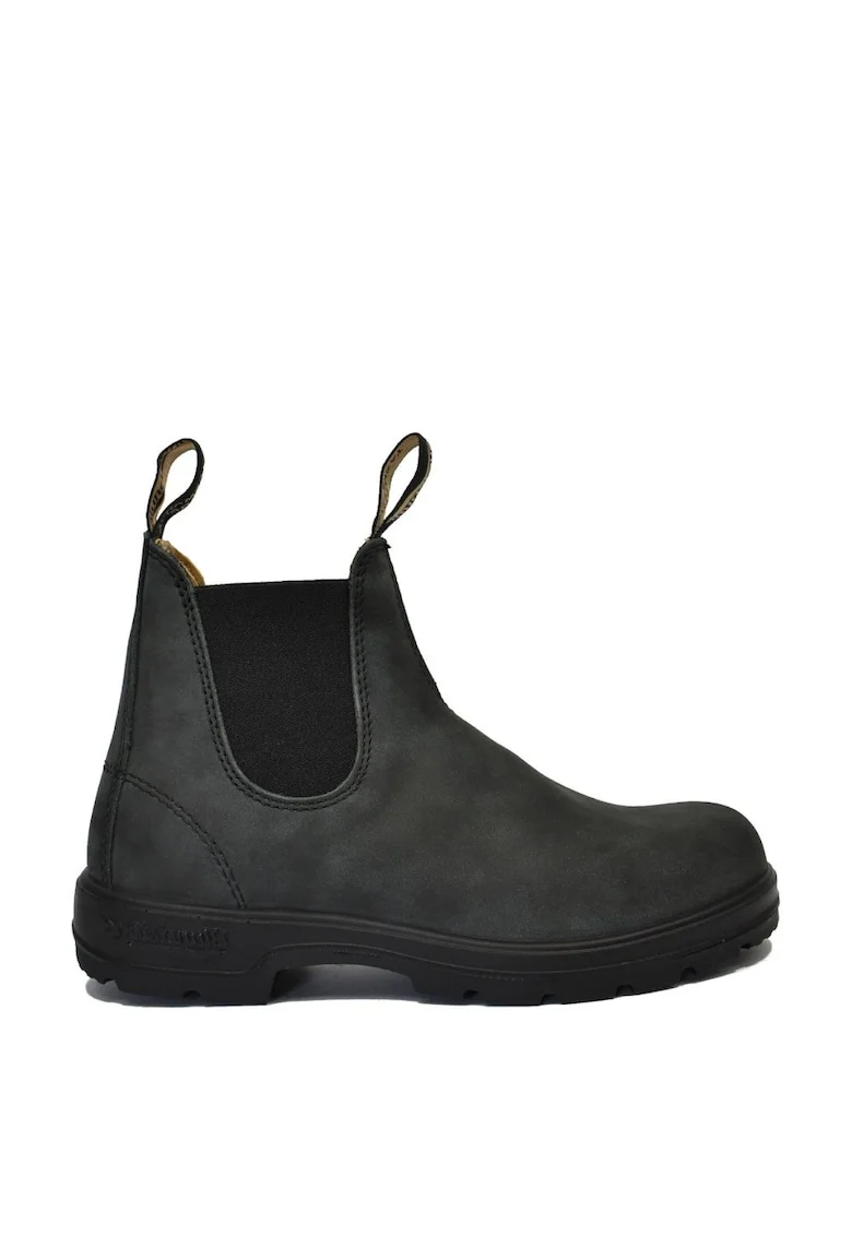 Botine unisex,  587, piele naturala, negru, sistem de inchidere cu elastic