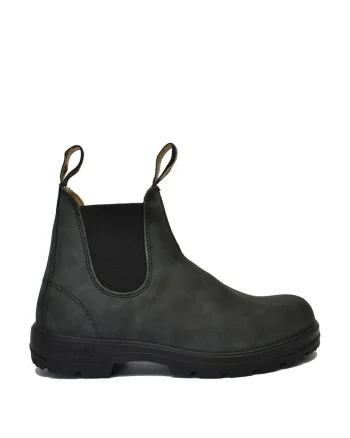 Botine unisex,  587, piele naturala, negru, sistem de inchidere cu elastic
